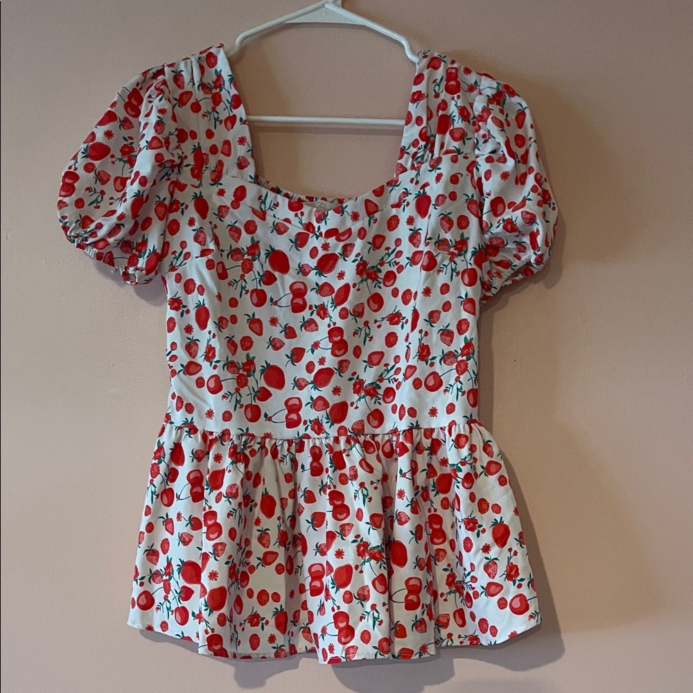 Cherry Print Puff Sleeve Top
